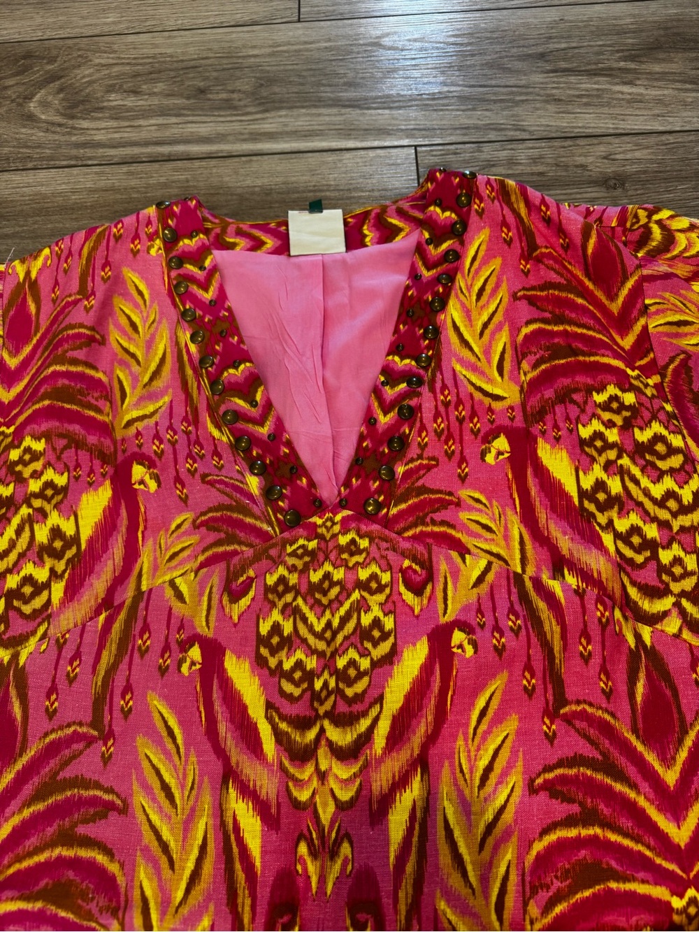 FARM Rio Pineapple Tapestry Studded Linen Shift Dress Size XL - Picture 2 of 7